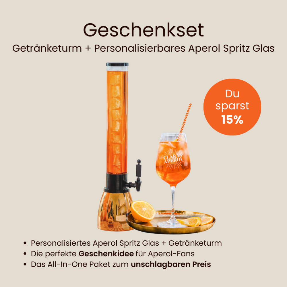 Geschenkset Aperol Glas und Getränketurm