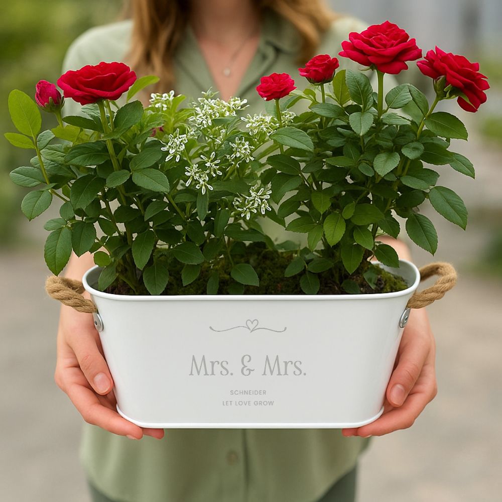 Personalisierbarer Blumenkasten mit Symbol und Text