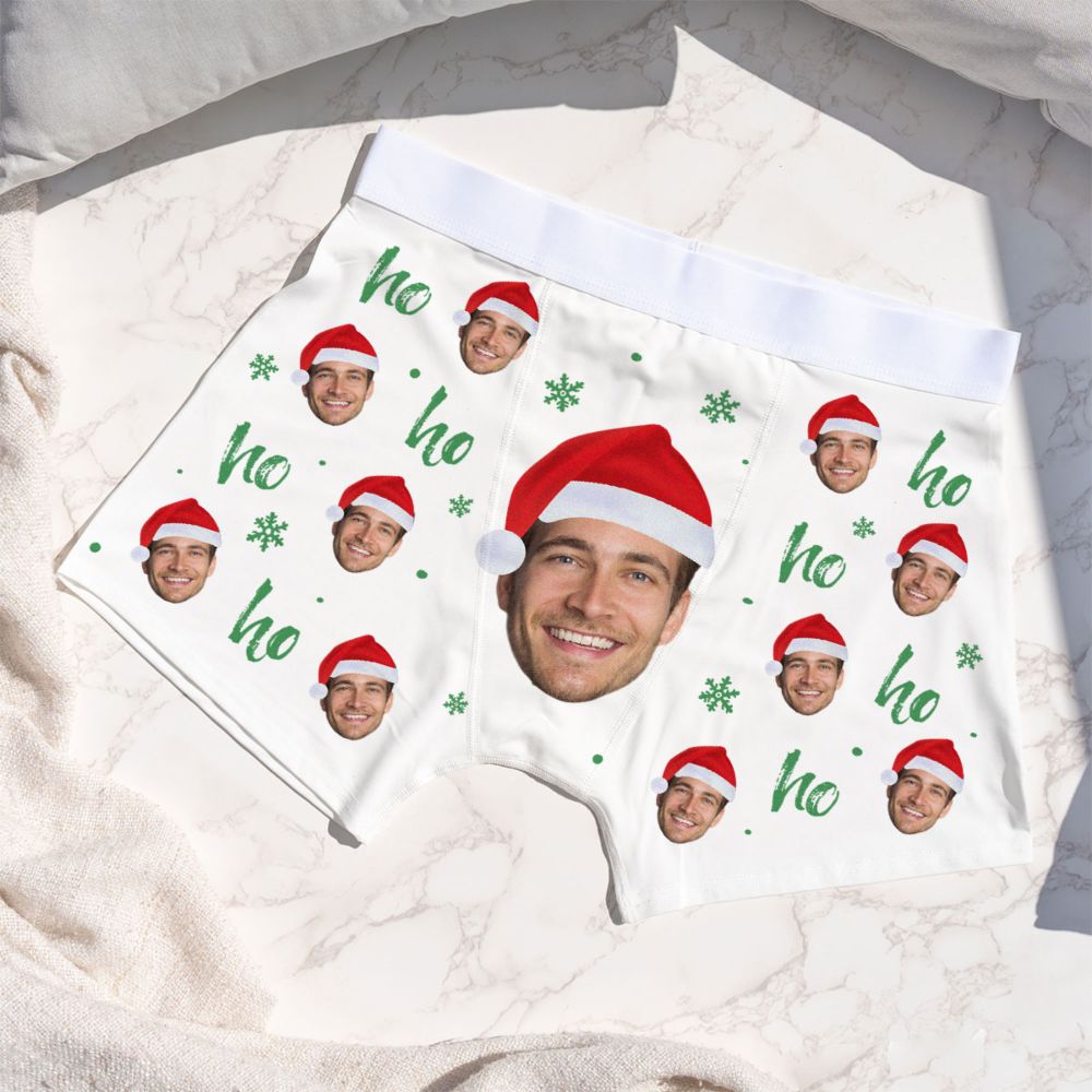 Personalisierbare Boxershorts mit Gesicht und Weihnachtsmütze
