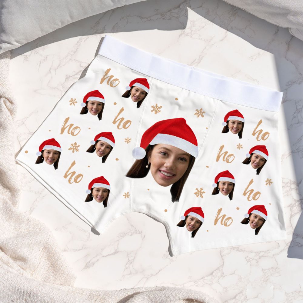 Personalisierbare Boxershorts mit Gesicht und Weihnachtsmütze