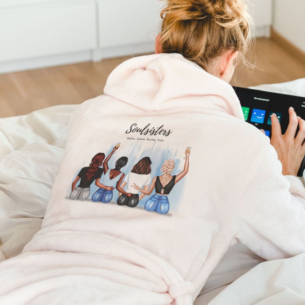 Personalisierbare Bademantel-Illustration Freundinnen mit Text