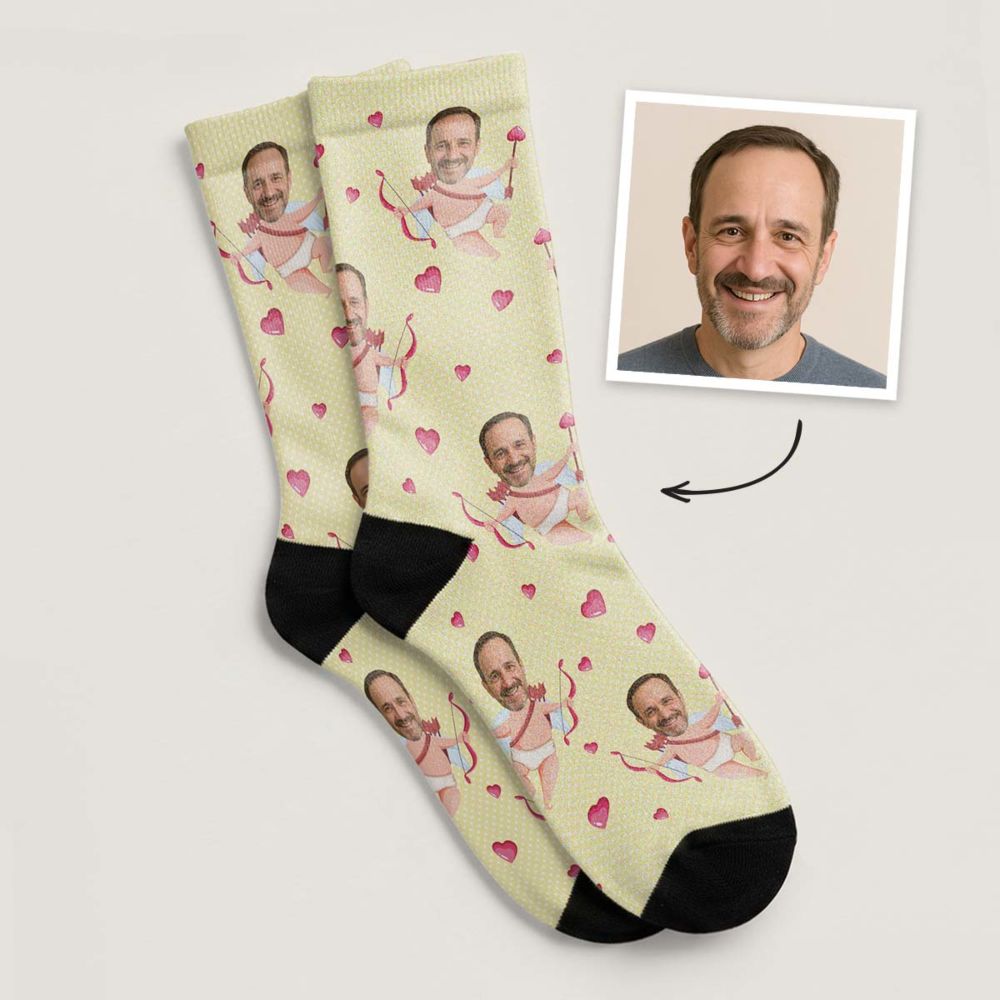 Personalisierbare Socken Amor mit deinem Gesicht