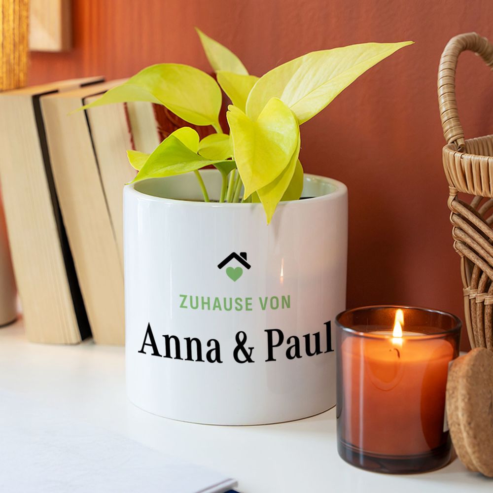 Personalisierbarer Blumentopf mit Text und Symbol
