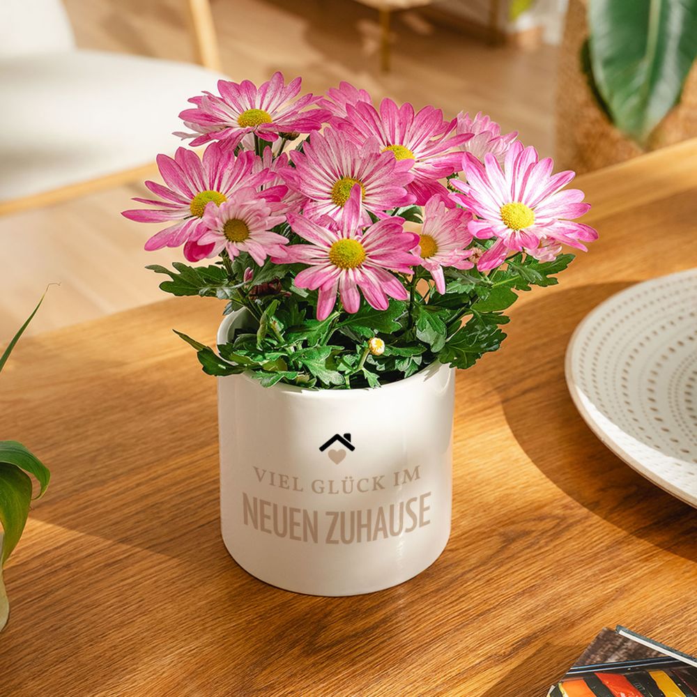 Personalisierbarer Blumentopf mit Text und Symbol