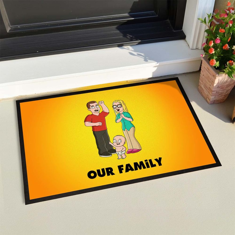 Personalisierbare Fußmatten-Illustration Zeichentrick Familie