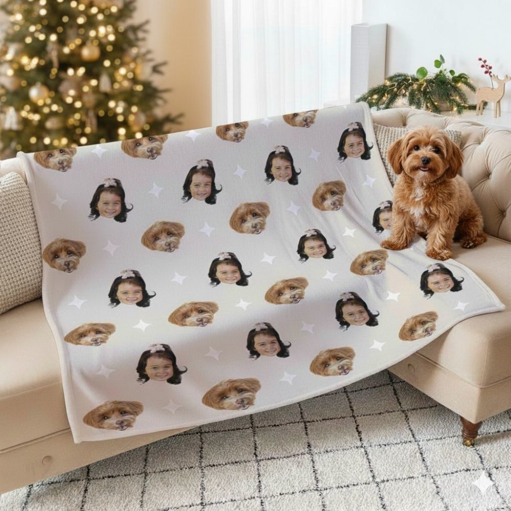 Personalisierbare Decke mit Haustier und Gesicht