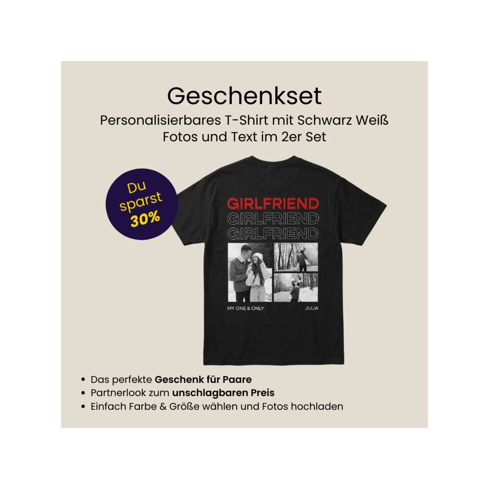 Geschenkset 2er Set T-Shirt mit Schwarz Weiß Fotos und Text