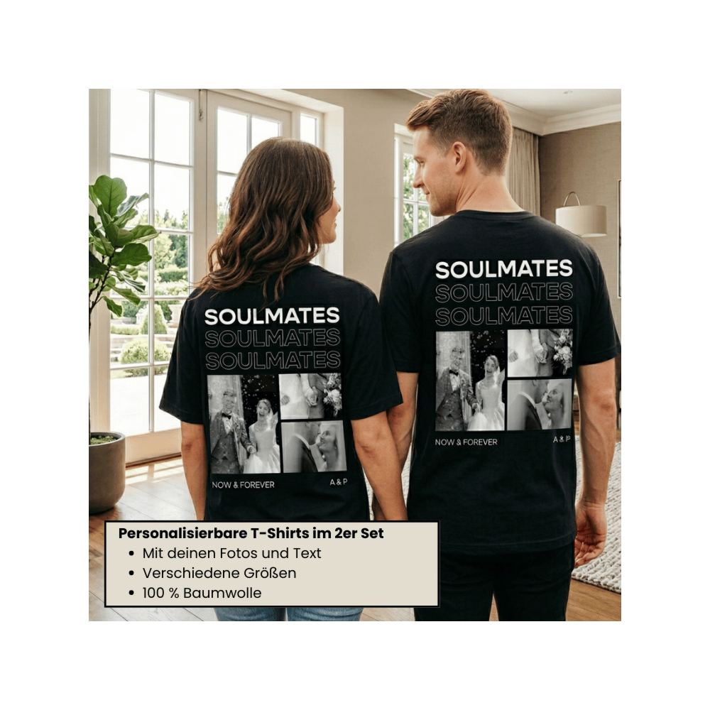 Geschenkset 2er Set T-Shirt mit Schwarz Weiß Fotos und Text