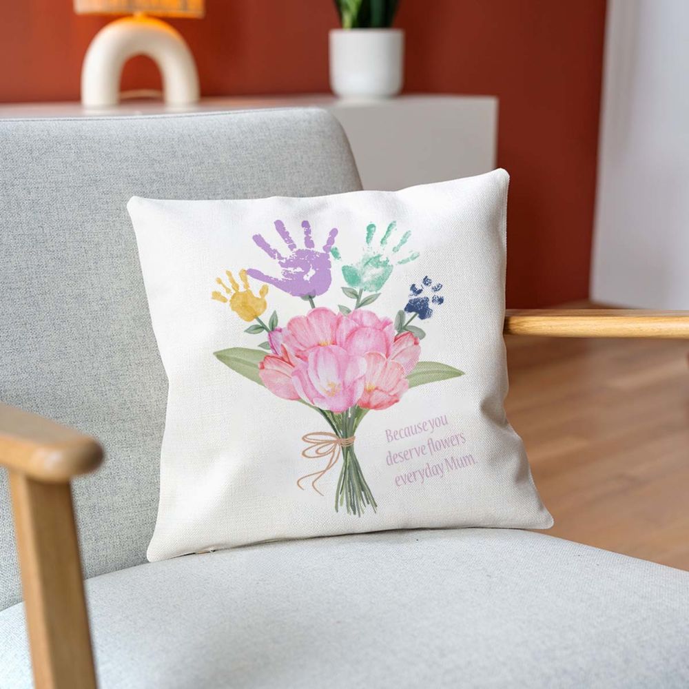 Personalisierbarer Kissenbezug Blumenstrauß mit Handabdruck