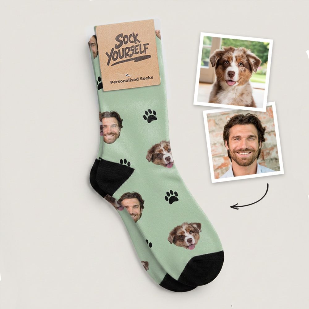 Personalisierbare Socken mit Haustier und Gesicht