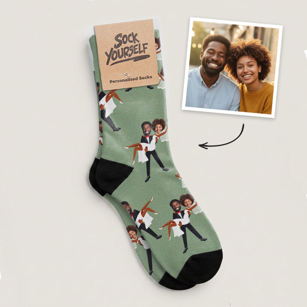Personalisierbare Socken zur Hochzeit mit 2 Gesichtern 
