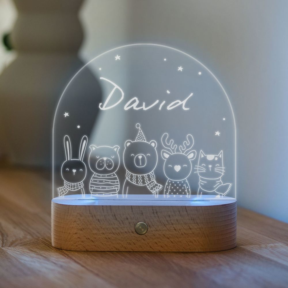 Personalisierbare LED-Lampe mit Name und Tiere