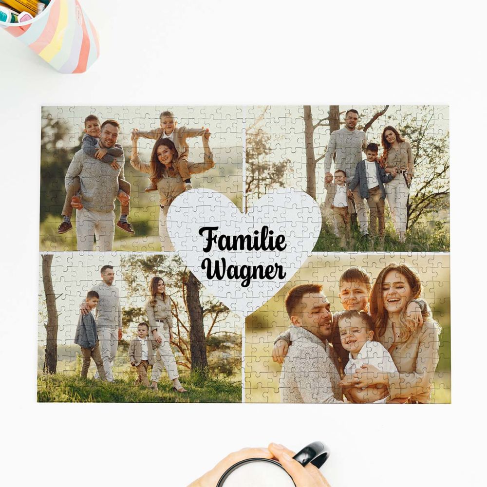 Personalisierbares Puzzle mit 4 Fotos und Text