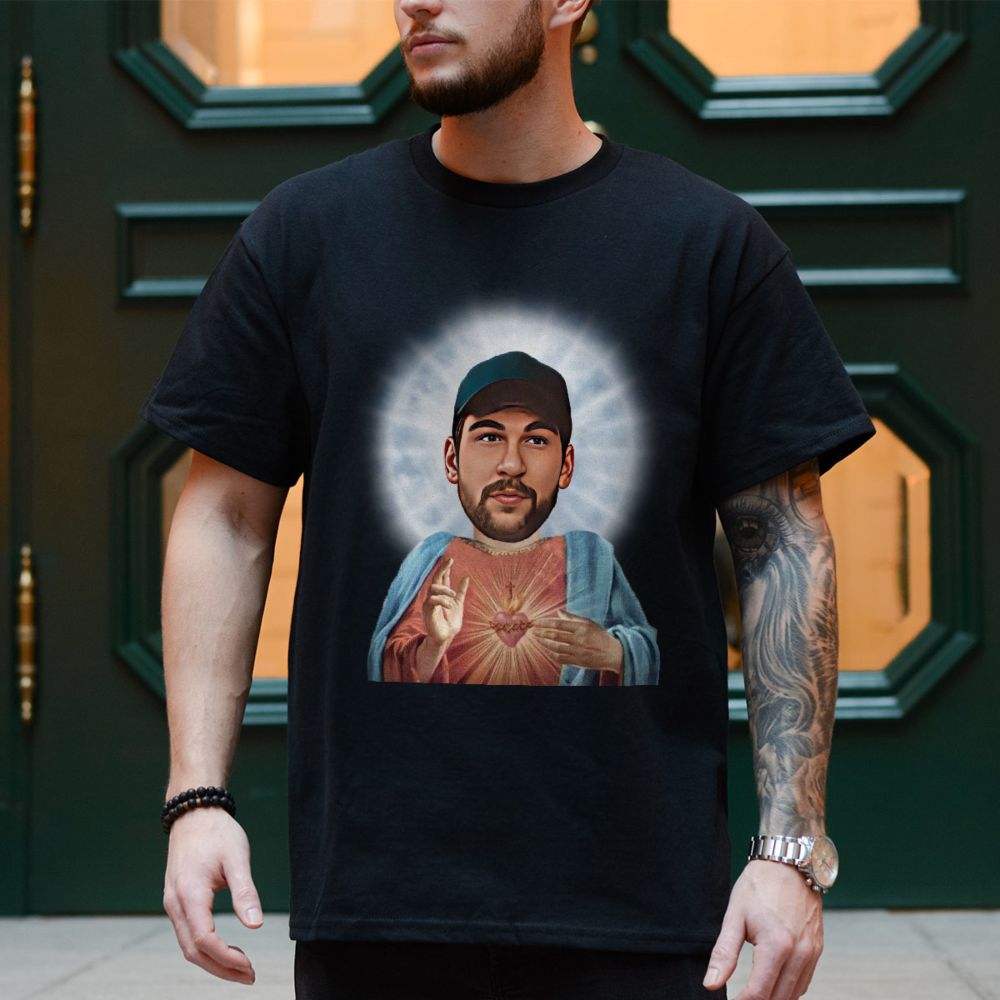 Personalisierbares T-Shirt mit Heiligenschein und Gesicht