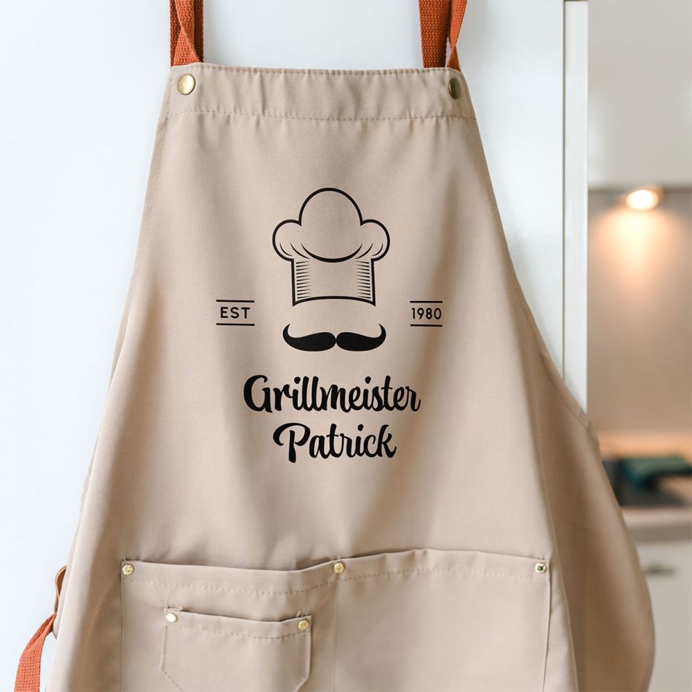 Personalisierbare Schürze Grillmeister mit Text