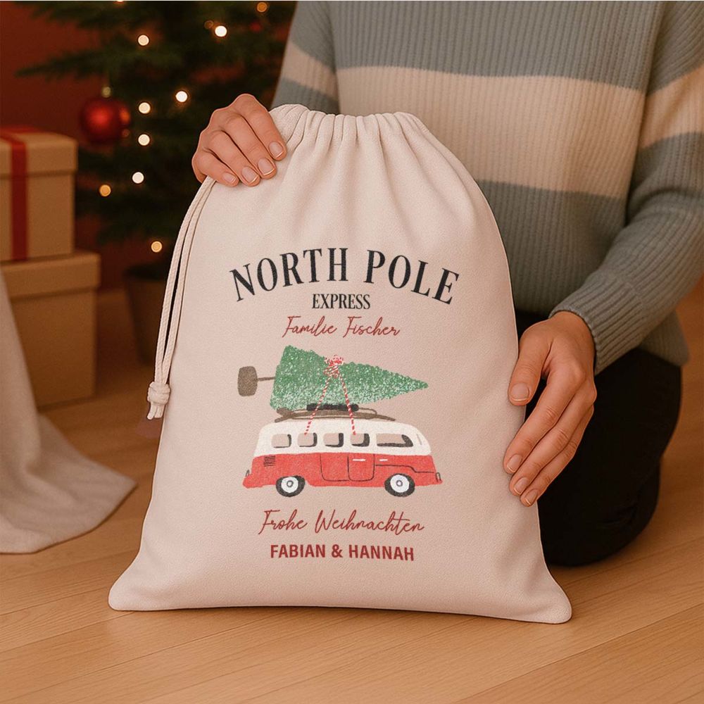 Personalisierbarer Weihnachtssack mit Illustration