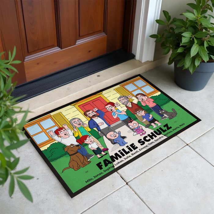 Personalisierbare Fußmatten-Illustration Zeichentrick Familie