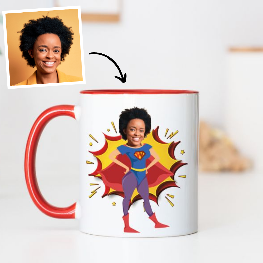 Geschenke für Mama personalisierbare Tasse mit Superheldin